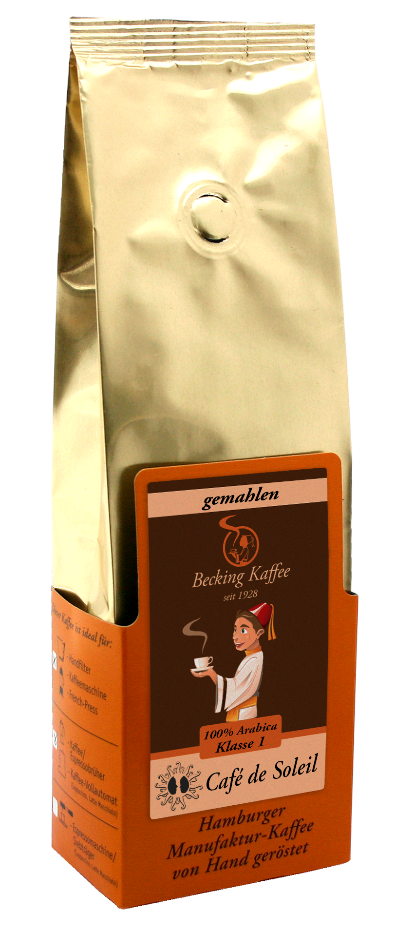 Becking Kaffee - Tüte Café de Soleil (Bohnen & Gemahlen, 250g & 1kg)