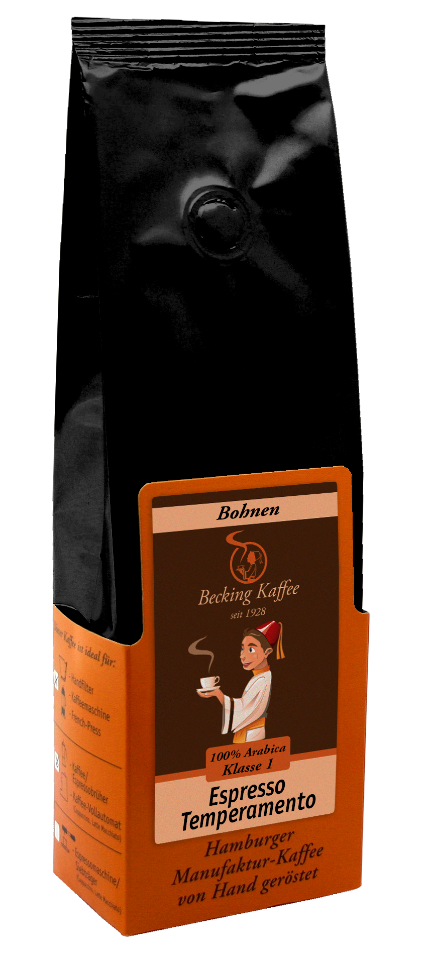 Becking Kaffee - Tüte Espresso Temperamento (Bohnen & Gemahlen, 250g & 1kg)