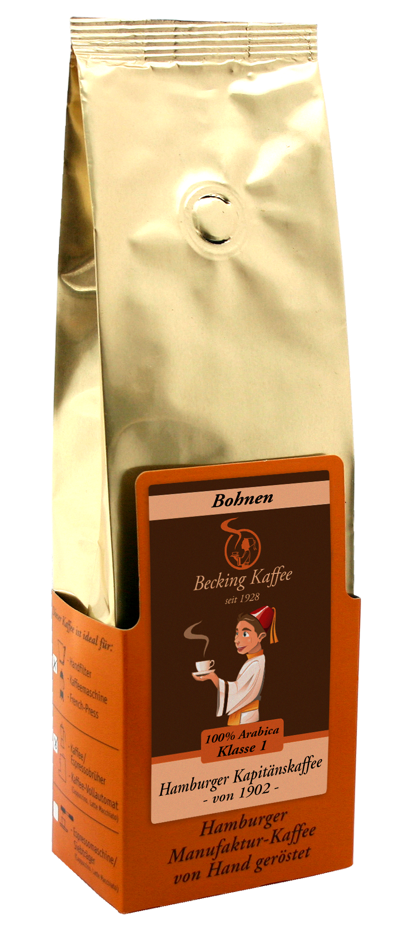 Becking Kaffee - Tüte Hamburger Kapitänskaffee (Bohnen & Gemahlen, 250g & 1kg)